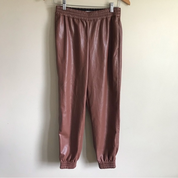 Babaton Brown Faux Leather Joggers - Picture 1 of 9